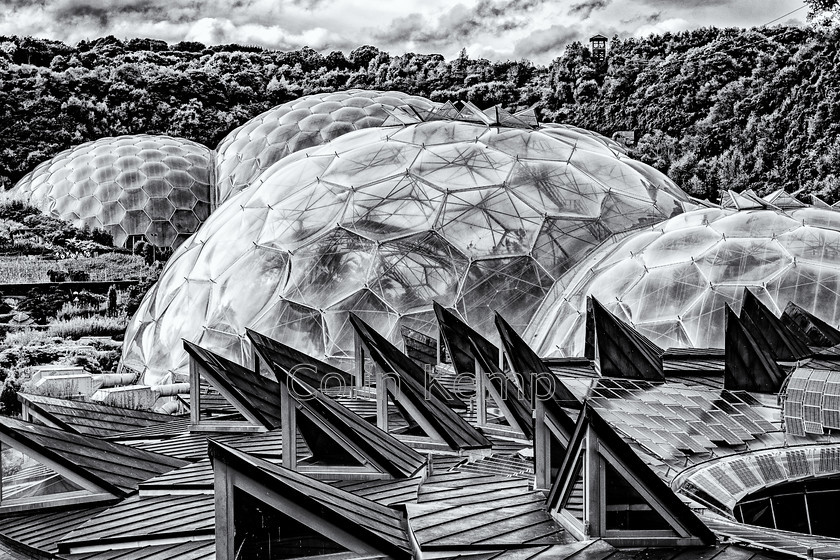 Eden-Project-skyline-black-and-white 
 Cornwall, Eden project skyline, dramatic black and white image showing the geodesic domes and air vents - almost science fiction. 
 Keywords: Eden Project, geodesic domes, Cornwall, black and white