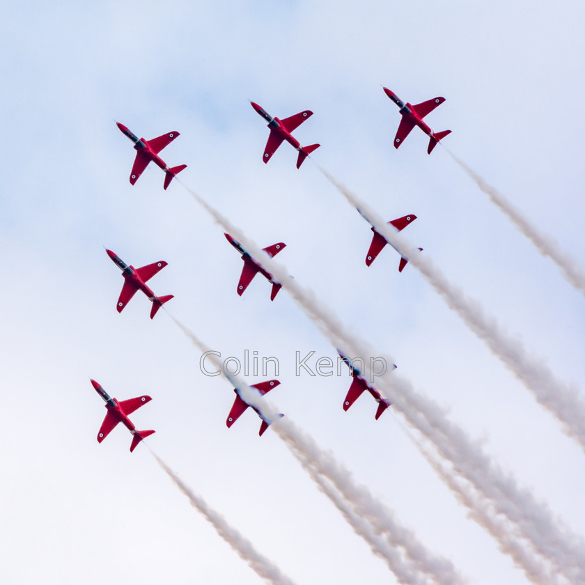 Red Arrows Diamond Formation 0005 
 Red Arrows in perfect diamond foundation streaming white smoke - square photographic print 
 Keywords: Fairford, Red Arrows, air display, airshow, Diamond formation,