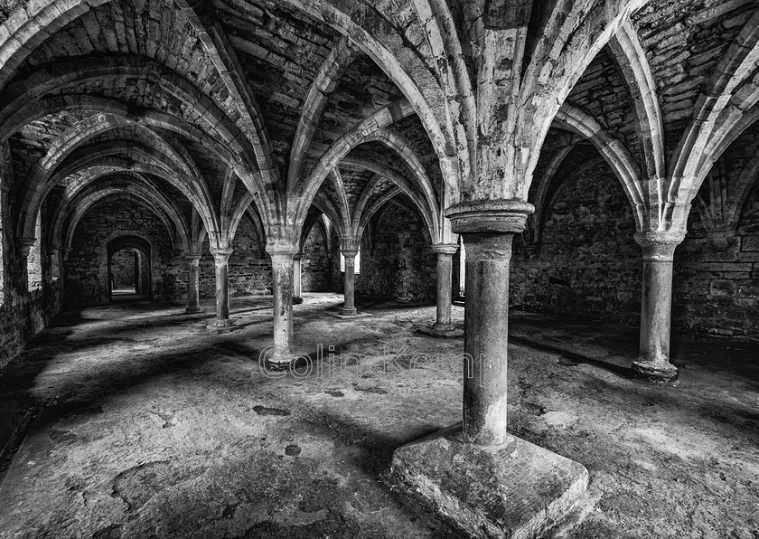 0001CK 7422-Edit 
 The Novices Common Room at Battle Abbey, Hastings - black and white photographic print 
 Keywords: BW, Battle Abbey, British history, Gothic architecture, Hastings, Novices Common Room, Sussex